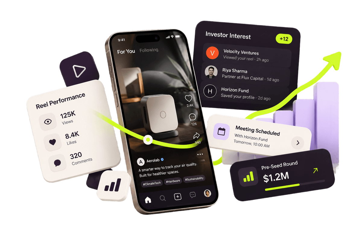 InSeconds app with reel performance, investor interest and funding analytics